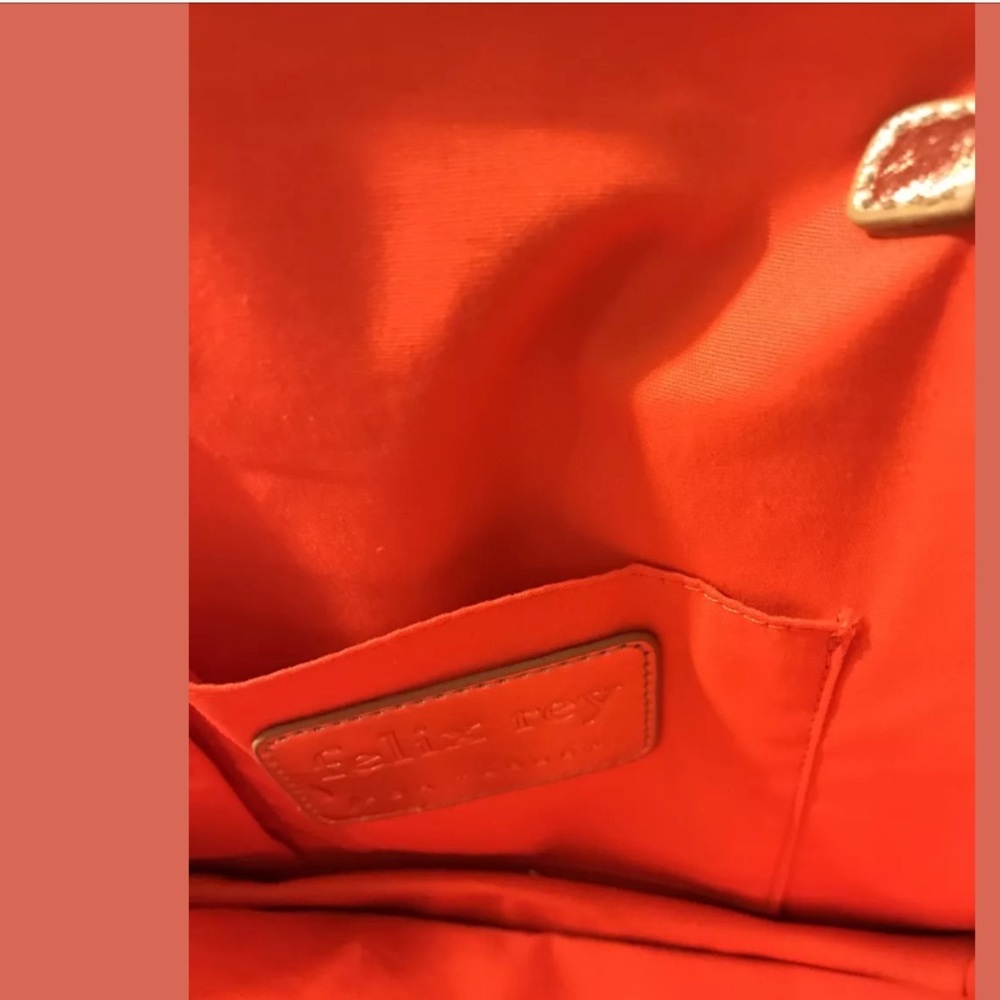 Felix Rey Canvas Shell Clutch Chain Strap Tan/Gold - image 6